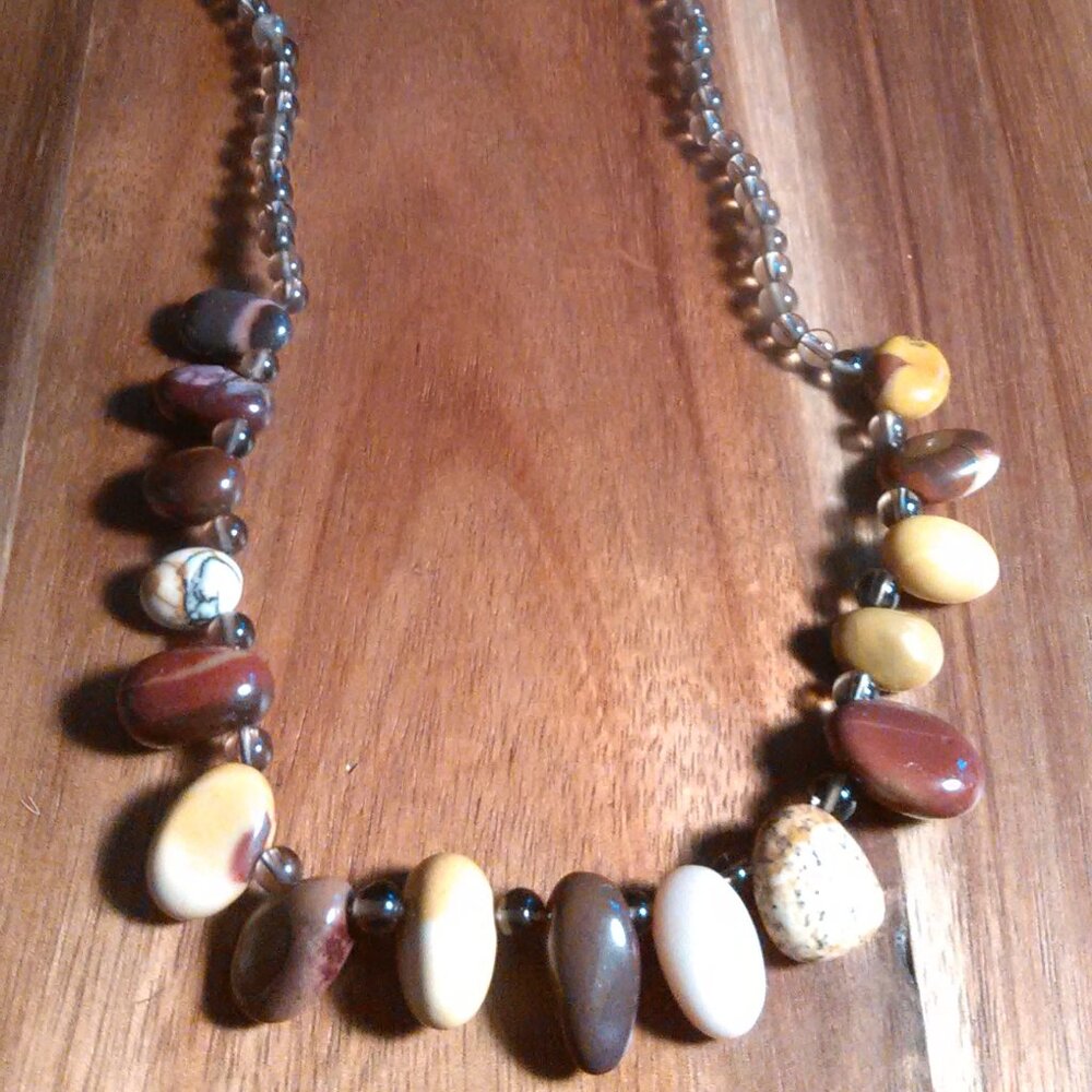 Mookite and Brazilian Smokey Quartz Stainless Steel Necklace - Picture 5 of 8